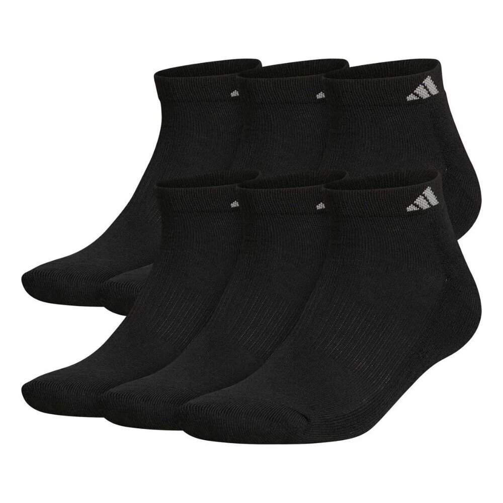 Men's Adidas Black/Aluminum 2 Athletic Cushioned 6-Pair Low Cut Socks Sz (6-12)